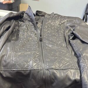Baccini Black Leather Jacket with Stud Accents